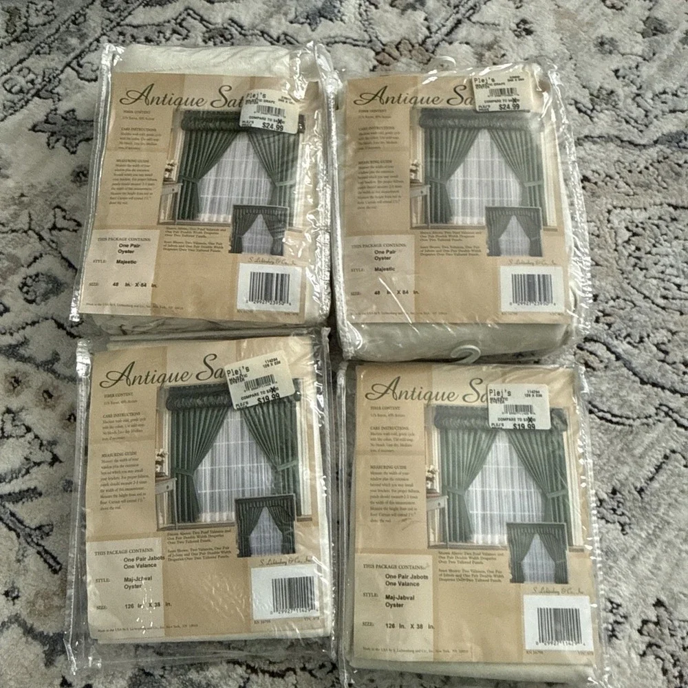 S. Lichtenberg Lot Ivory Window Curtain 90s- 2 Valance/Jabots 4 Panels Retro USA